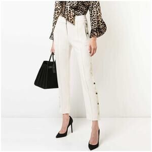 Veronica Beard Women's Side Buttons Trousers in cream beige size 10
